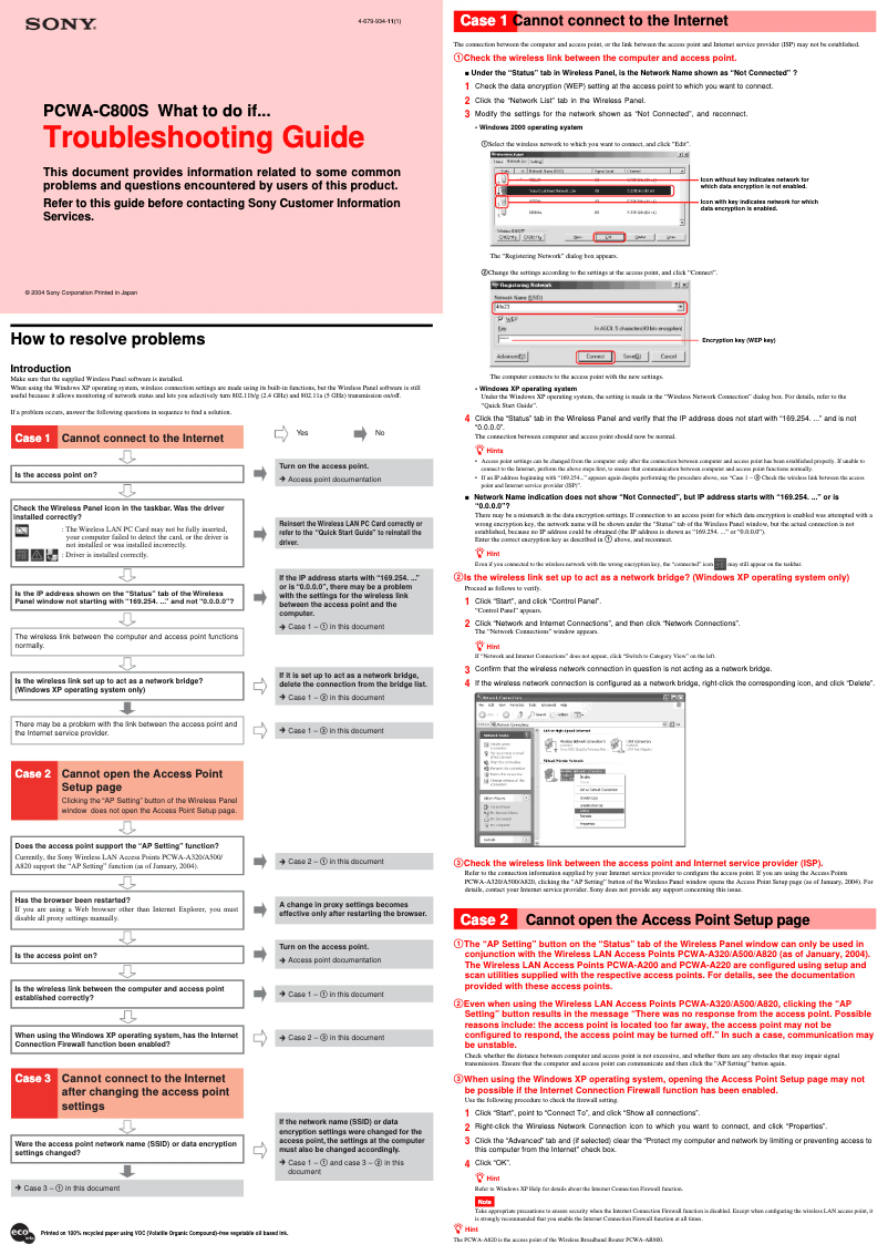 Page 1 de la notice Manuel utilisateur Sony PCWA-C800S