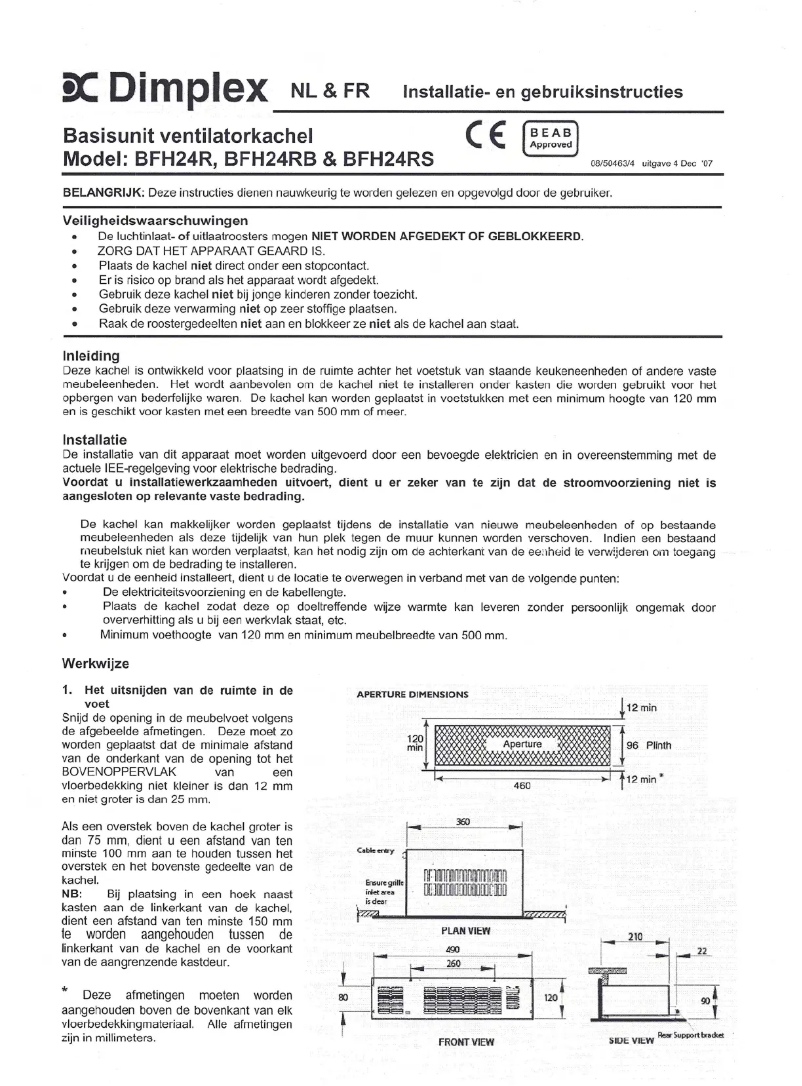 Page 1 de la notice Manuel utilisateur Dimplex BFH24RS