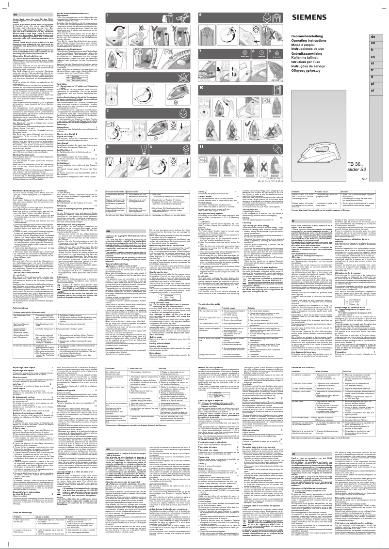 Page n°1 - Manuel utilisateur Siemens Slider special TB11616