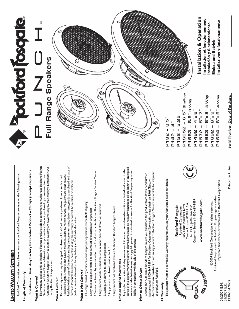 Page 1 de la notice Manuel utilisateur Rockford Fosgate Punch P1653