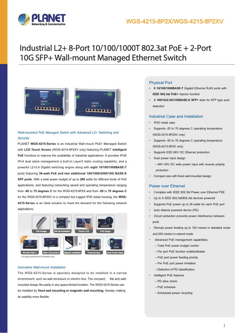Page 1 de la notice Fiche technique Planet WGS-4215-8P2X