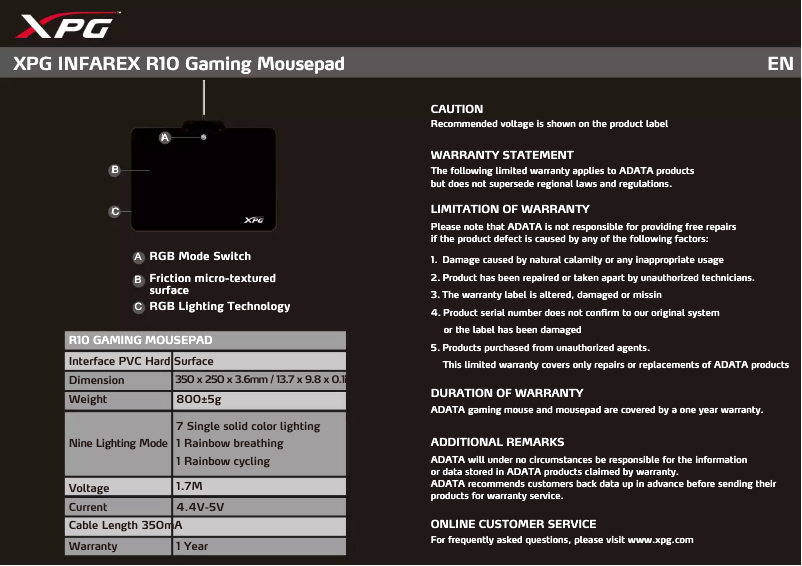 Image de la première page du manuel de l'appareil XPG INFAREX R10