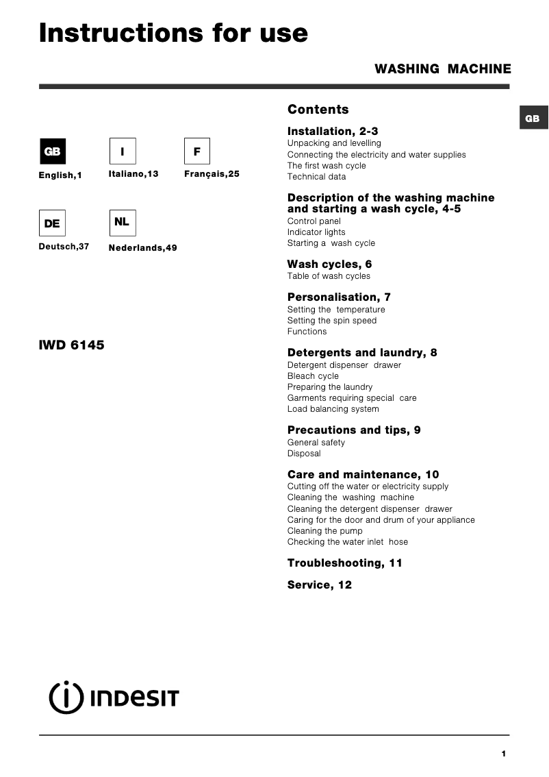 Image de la première page du manuel de l'appareil IWD 6145