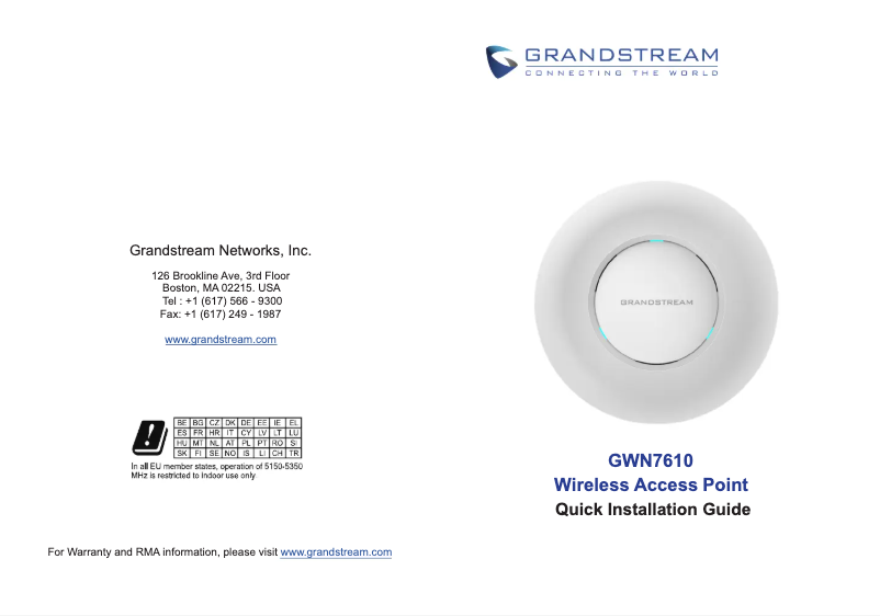 Image de la première page du manuel de l'appareil GWN7610