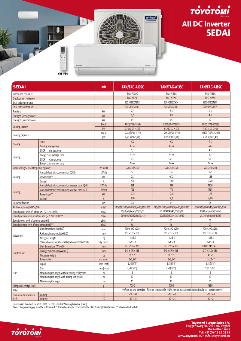 Page n°1 - Fiche technique Toyotomi TAN/TAG-A13SC