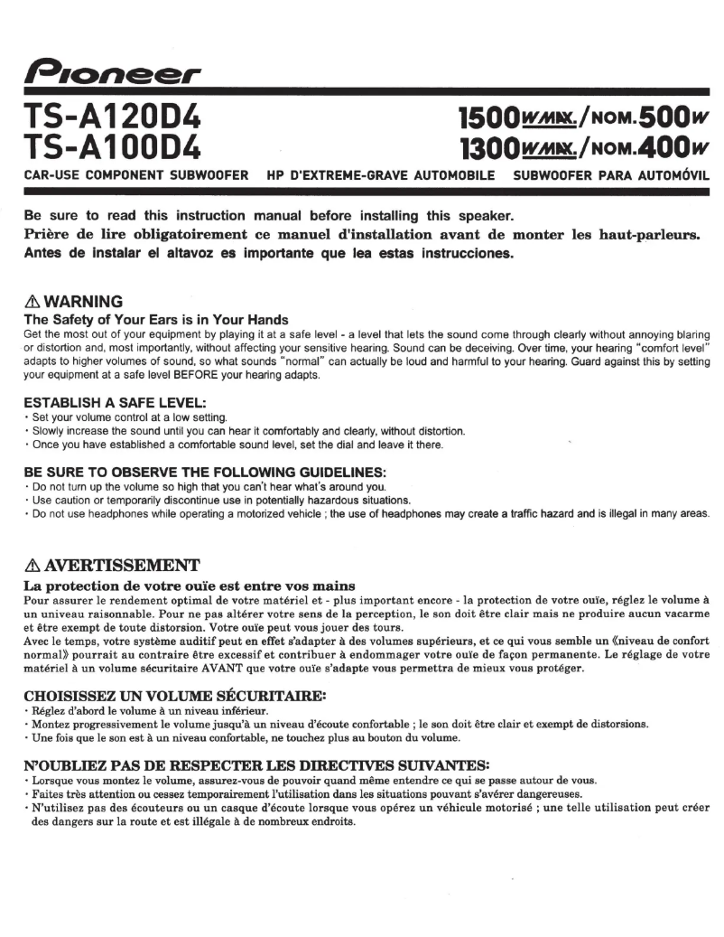 Page n°1 - Mode d'emploi Pioneer TS-A100D4