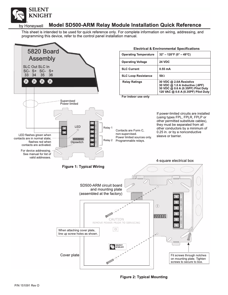 Page n°1 - Manuel utilisateur Silent Knight SD500-ARM