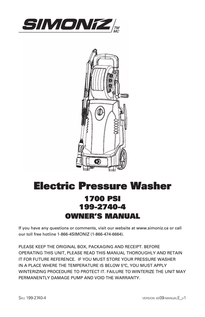 Page 1 de la notice Manuel utilisateur Simoniz 199-2740-4