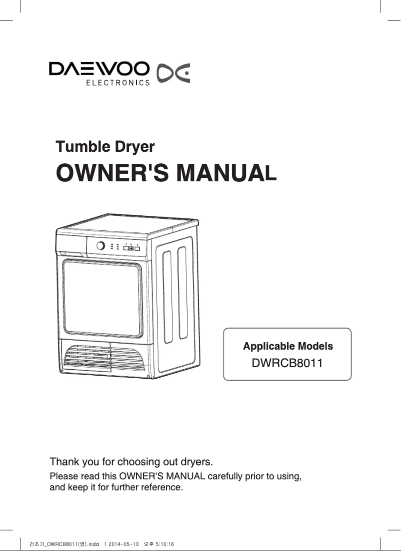 Page 1 de la notice Manuel utilisateur Daewoo DWR-C8011