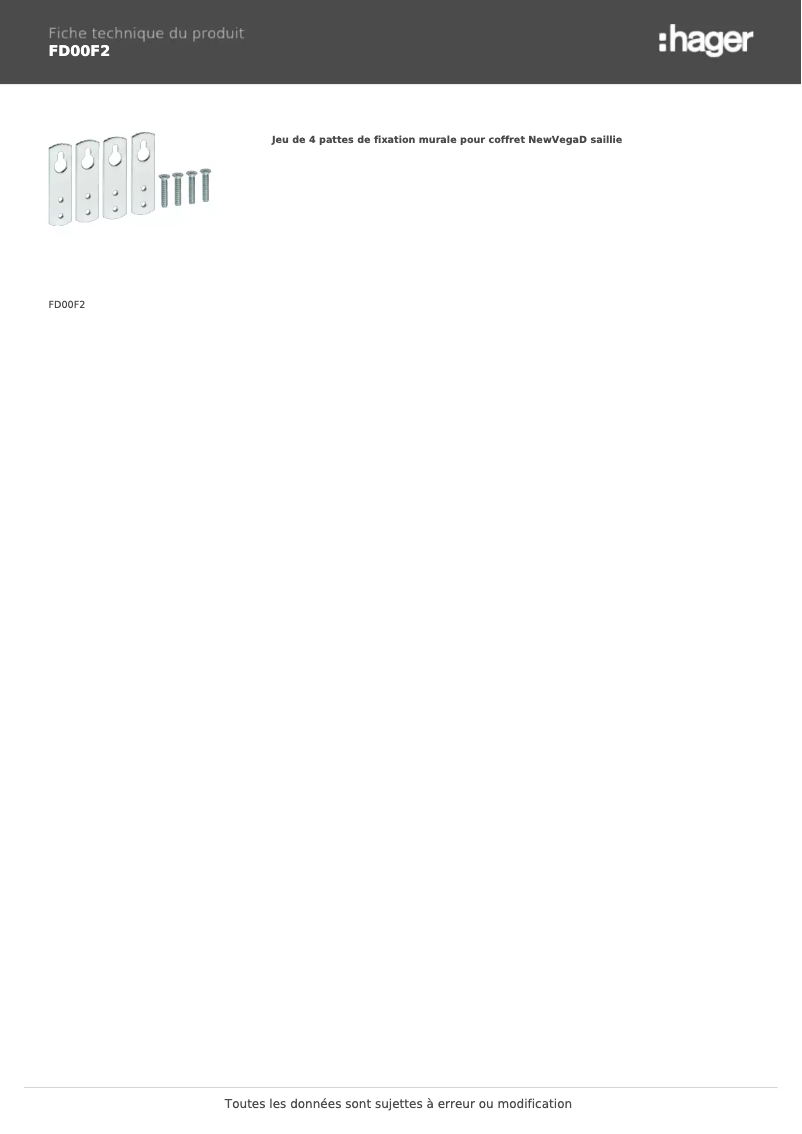 Page n°1 - Fiche technique Hager FD00F2