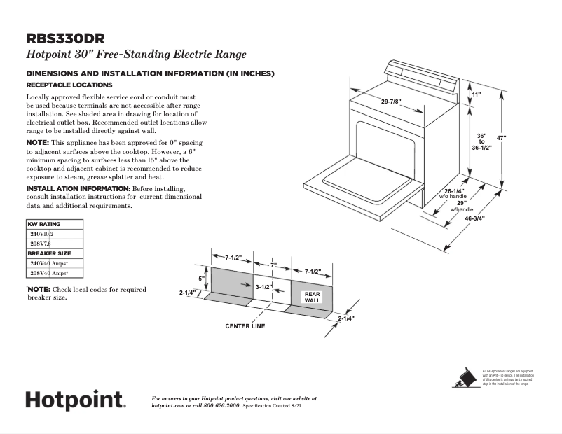 Page 1 de la notice Fiche technique Hotpoint RBS330DRBB