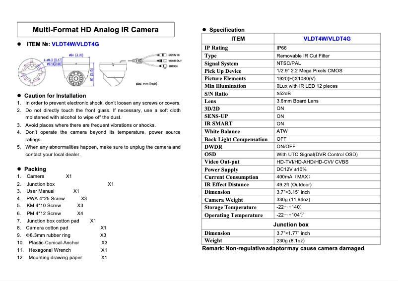 Page 1 de la notice Manuel utilisateur Speco Technologies VLDT4W
