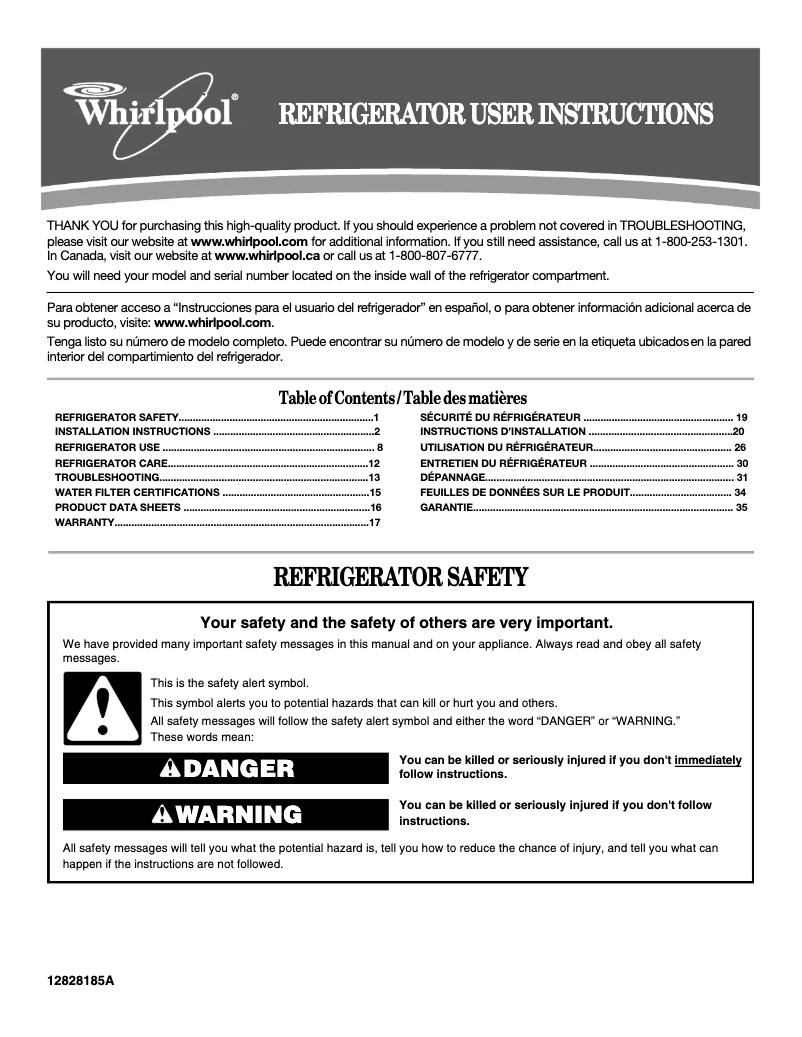 Page 1 de la notice Manuel utilisateur Whirlpool GI7FVCXWY