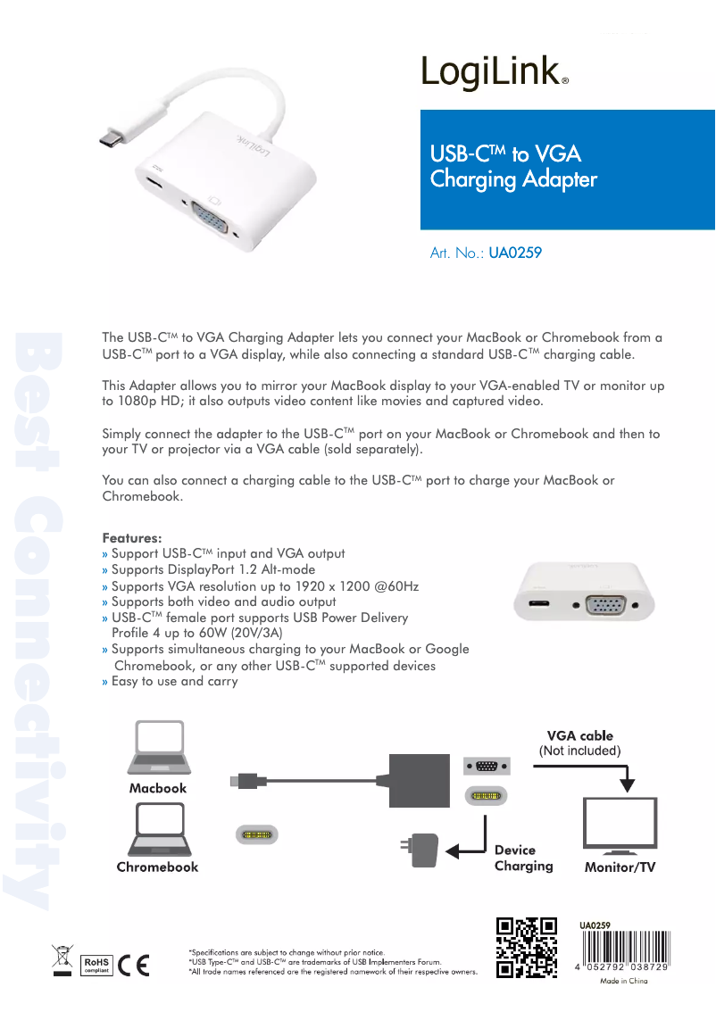 Page 1 de la notice Manuel utilisateur LogiLink UA0259