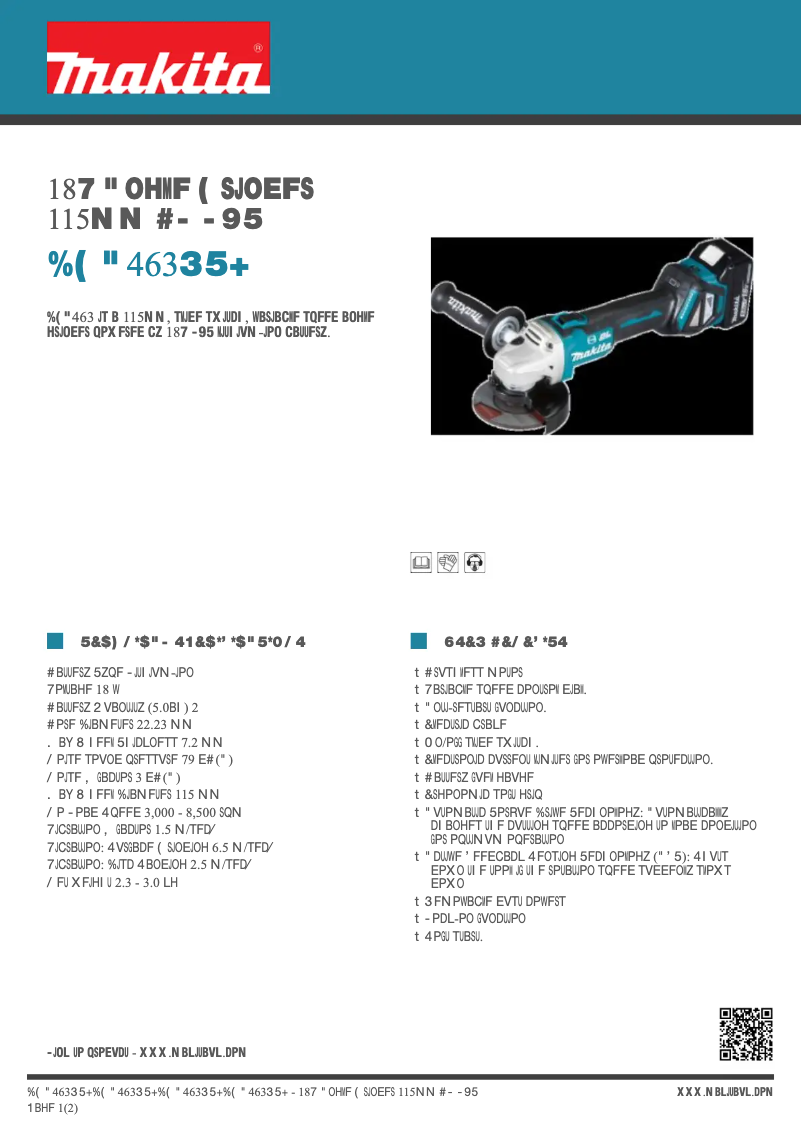 Page 1 de la notice Fiche technique Makita DGA463RTJ