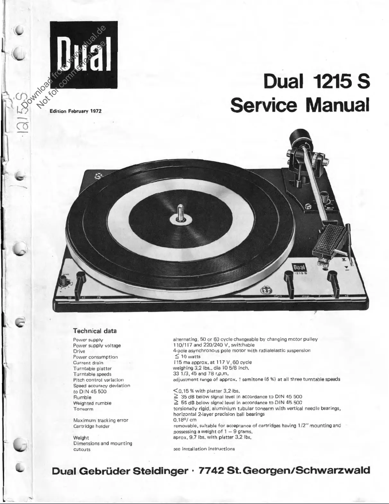 Page n°1 - Manuel utilisateur Dual 1215 S