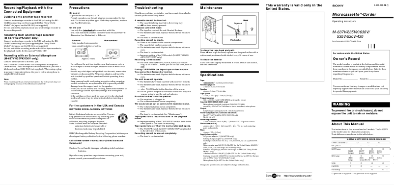 Page n°1 - Manuel utilisateur Sony M-635VK