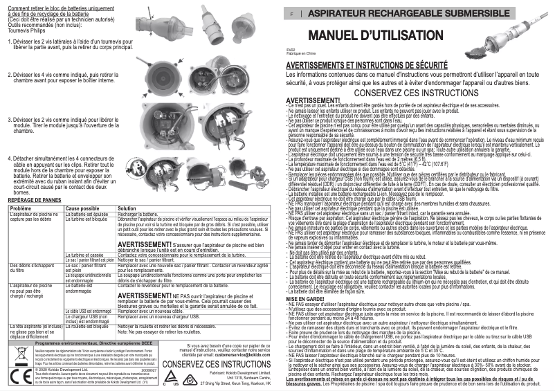 Page n°1 - Manuel utilisateur Kokido Telsa 2