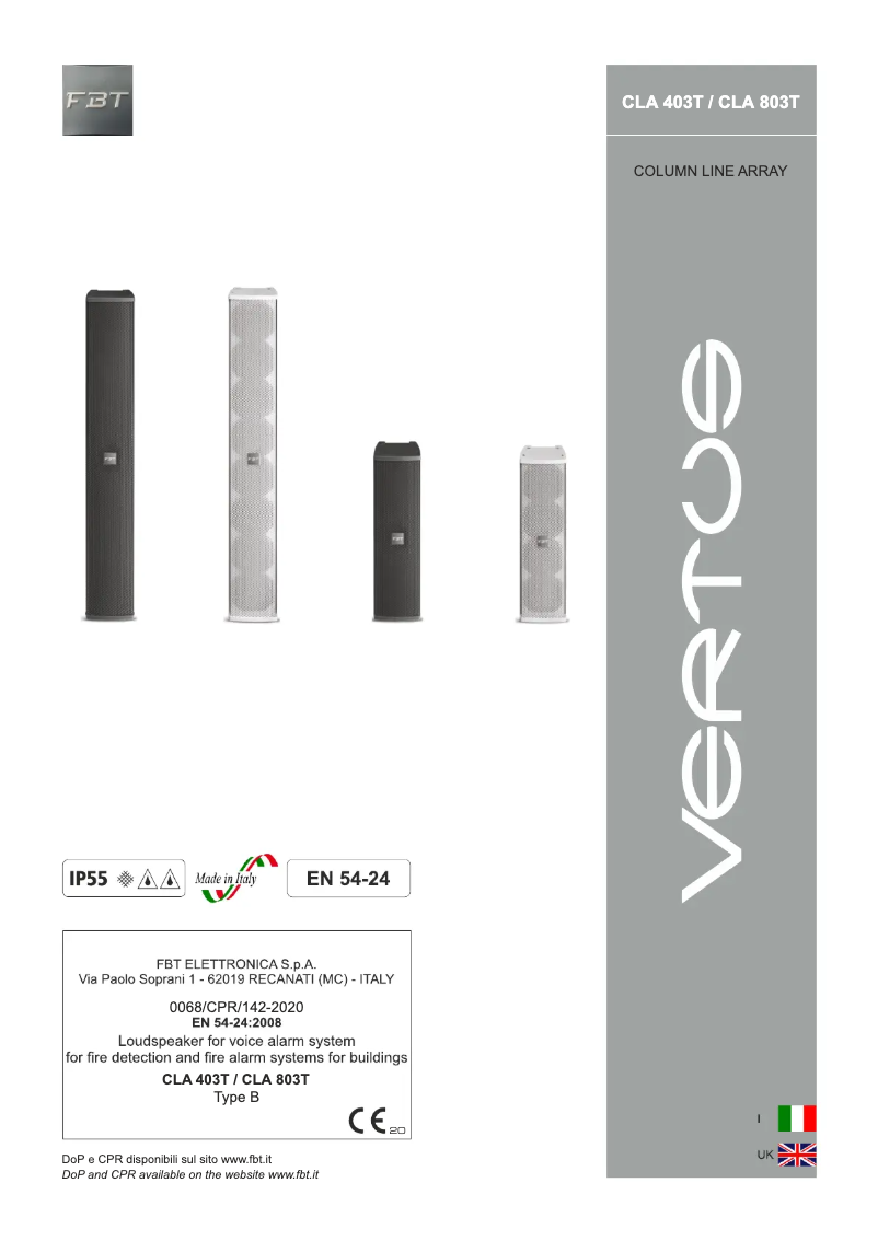 Page n°1 - Manuel utilisateur FBT VERTUS CLA 403T