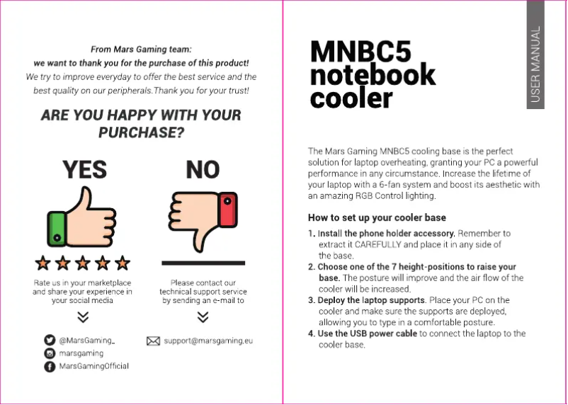 Page 1 de la notice Manuel utilisateur Mars Gaming MNBC5