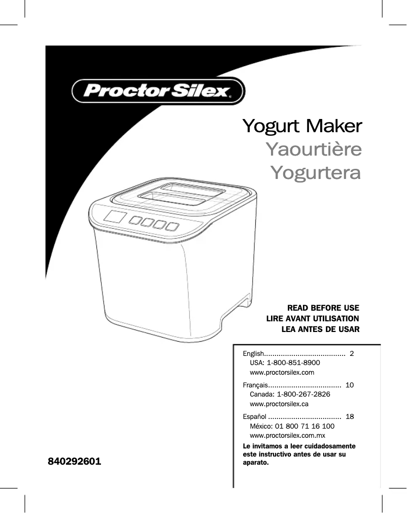 Page n°1 - Manuel utilisateur Proctor Silex 86300