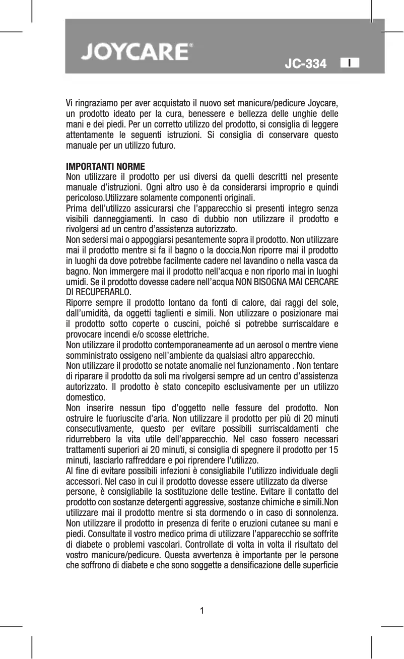 Page 1 de la notice Manuel utilisateur Joycare Handy JC-334