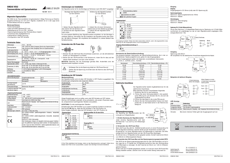 Page 1 de la notice Manuel utilisateur Camille Bauer Sineax VS52