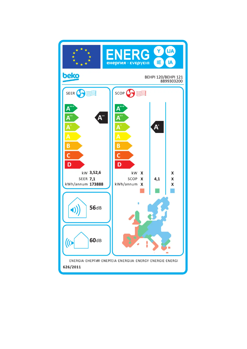 Page n°1 - Label énergétique Beko BEHPI 120/ BEHPI 121