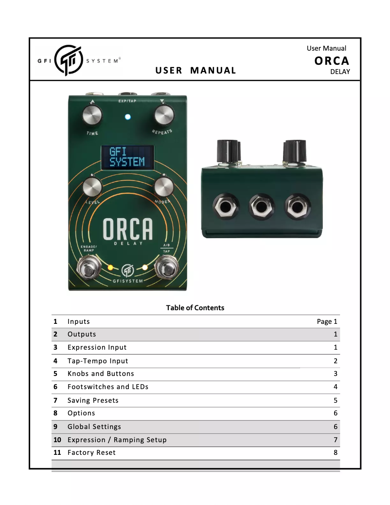 Image de la première page du manuel de l'appareil Orca