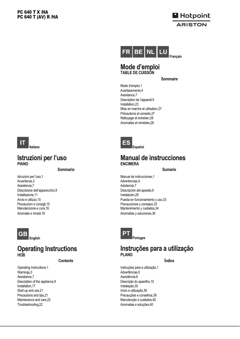 Page n°1 - Manuel utilisateur Hotpoint PC 640 T (AV) R /HA