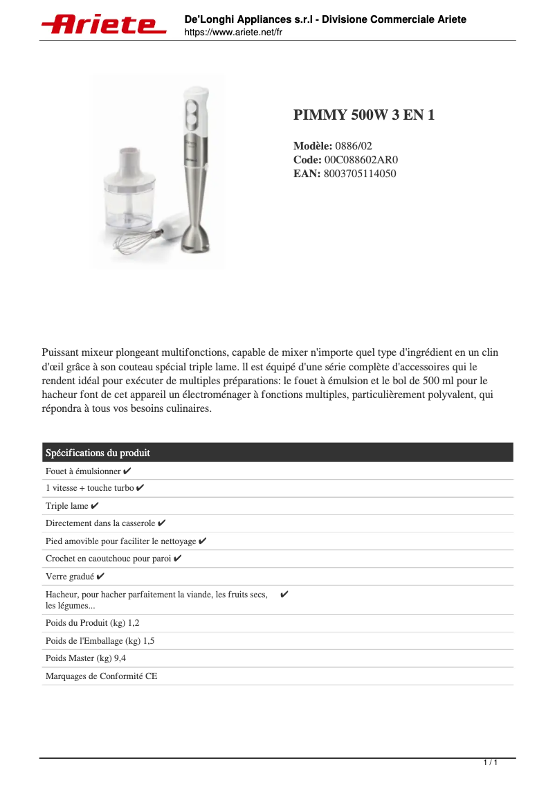 Image de la première page du manuel de l'appareil Pimmy 886