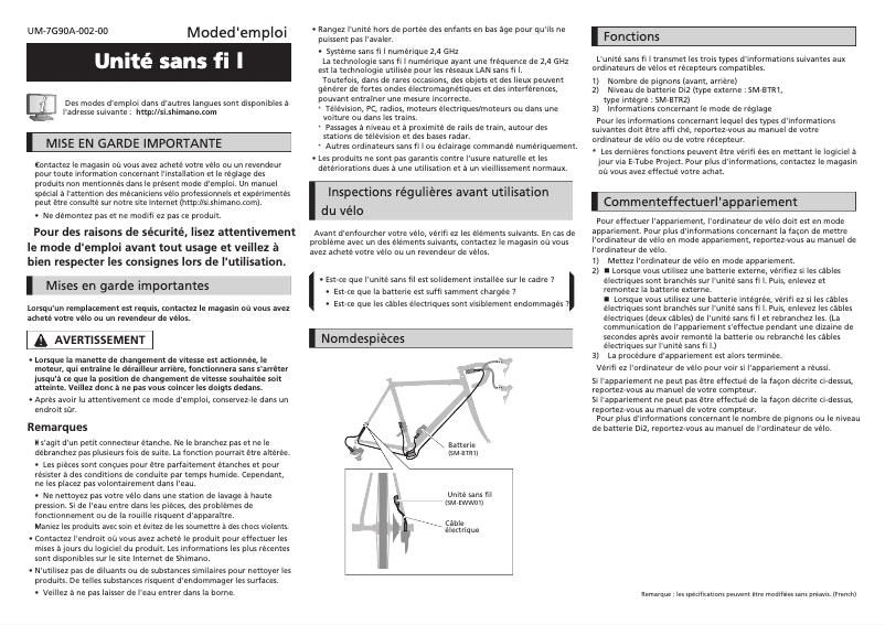 Página 1 del manual Manual de usuario Shimano SM-EWW01