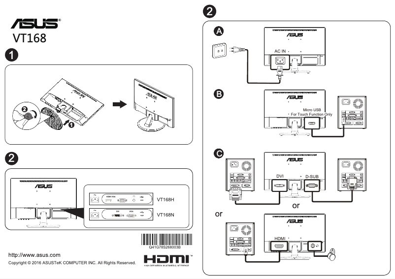 Page 1 de la notice Manuel utilisateur Asus Touch VT168H