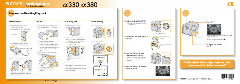 Image de la première page du manuel de l'appareil Alpha DSLR-A380Y