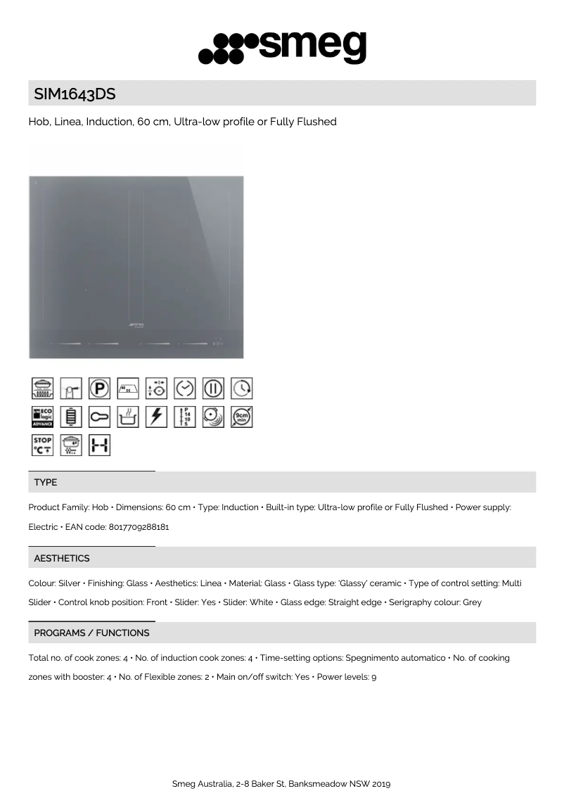 Page 1 de la notice Fiche technique Smeg SIM1643DS