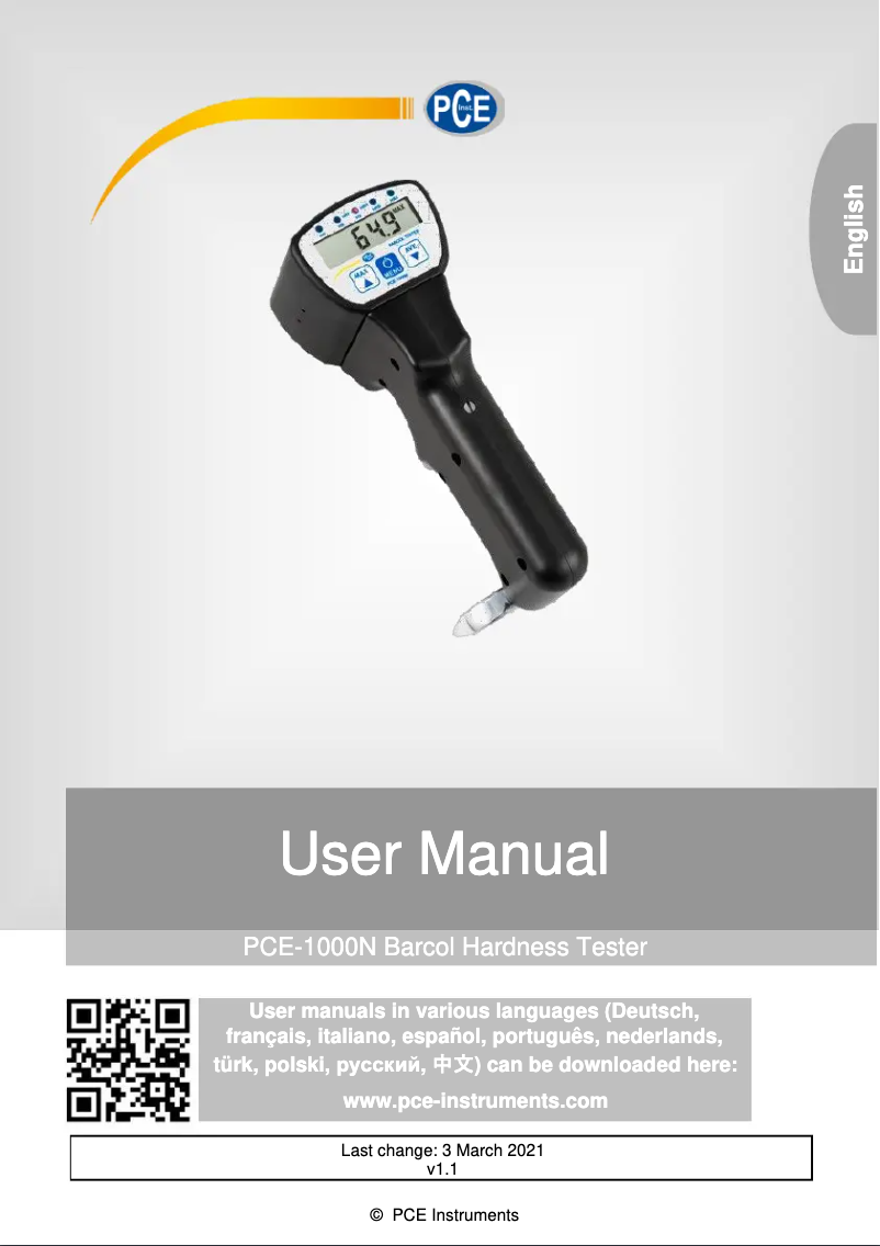 Página 1 del manual Manual de usuario PCE Instruments PCE-1000N