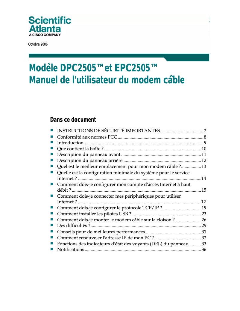 Page 1 de la notice Manuel utilisateur Cisco DPC2505