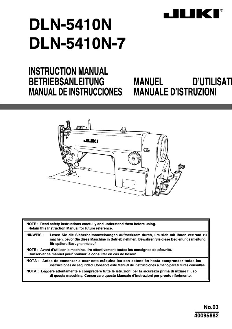 Page n°1 - Manuel utilisateur Juki DLN-5410N