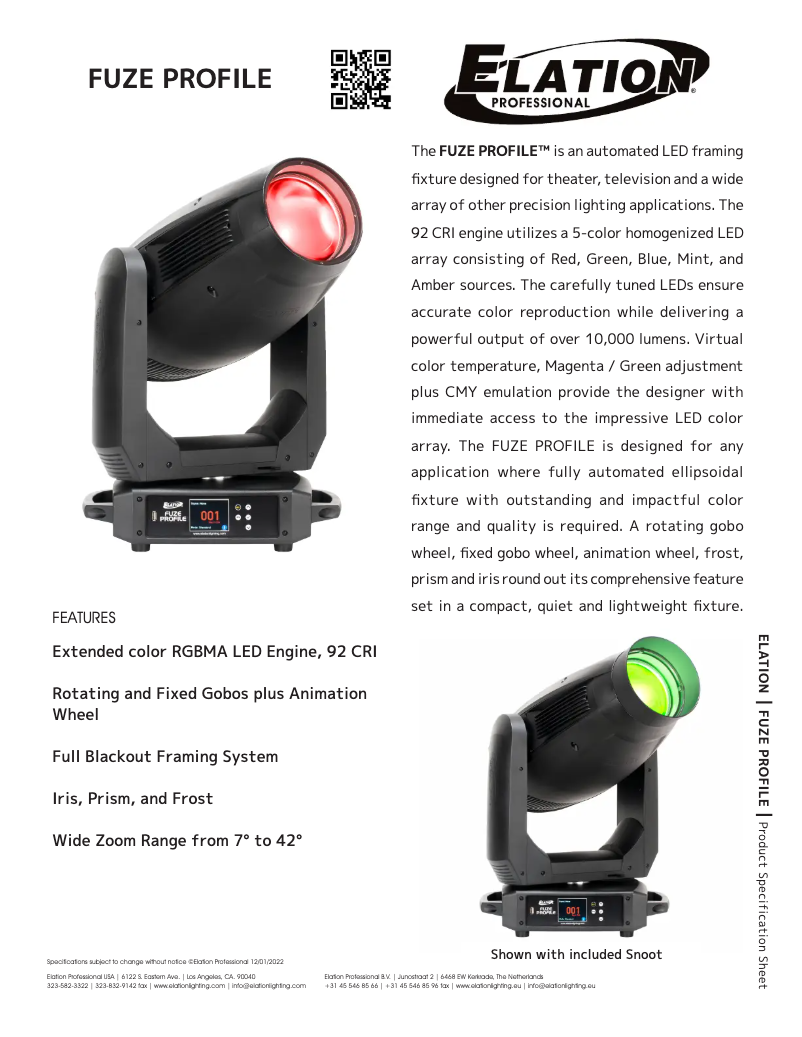 Página 1 del manual Ficha técnica Elation Fuze Profile