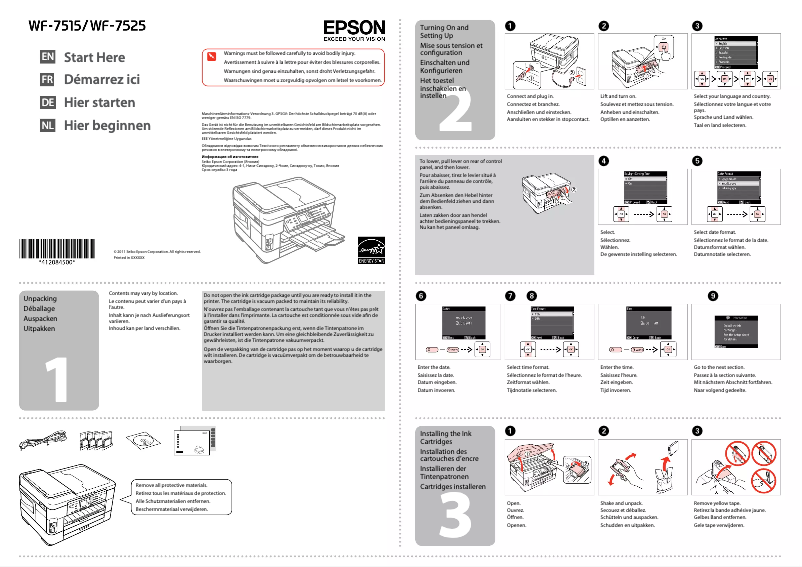 Page 1 de la notice Guide d'installation Epson WorkForce WF-7525