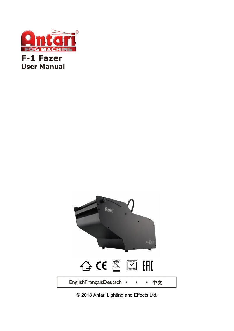 Page n°1 - Manuel utilisateur Antari F-1 Fazer