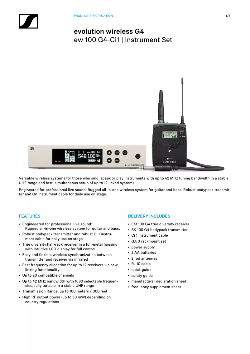 Page 1 de la notice Fiche technique Sennheiser CEHS-SN 02