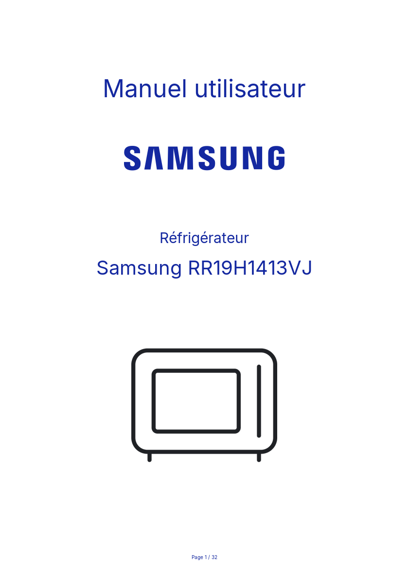 Page n°1 - Manuel utilisateur Samsung RR19H1413VJ