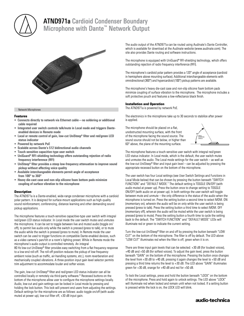 Page n°1 - Fiche technique Audio-Technica ATND971a