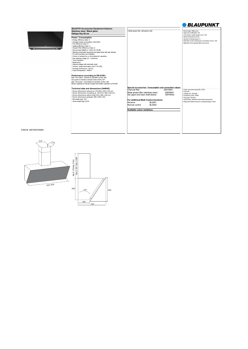 Page 1 de la notice Fiche technique Blaupunkt 5DL69753