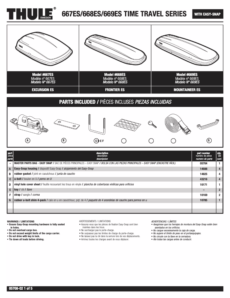 Page 1 de la notice Manuel utilisateur Thule Time Travel Excursion 667ES