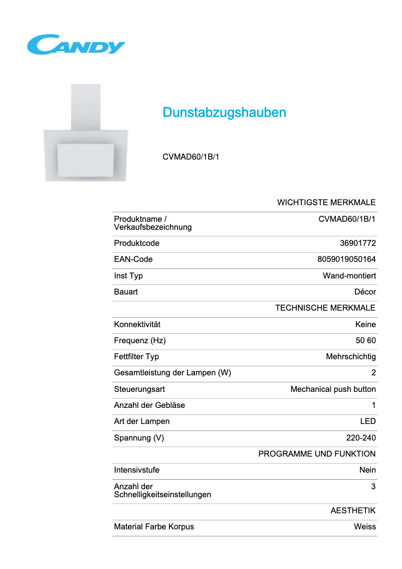 Image de la première page du manuel de l'appareil CVMAD60/1B