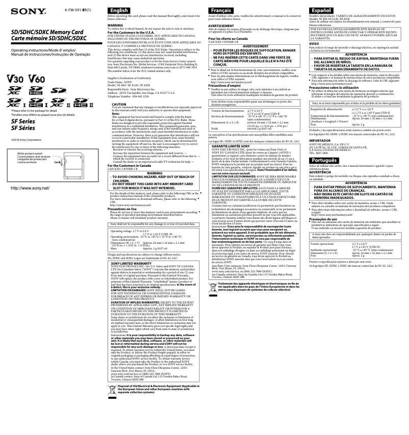 Page n°1 - Manuel utilisateur Sony SF-G1UX2