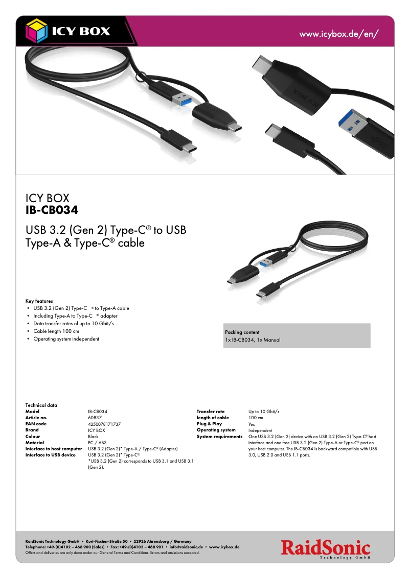 Page n°1 - Fiche technique Icy Box IB-CB034