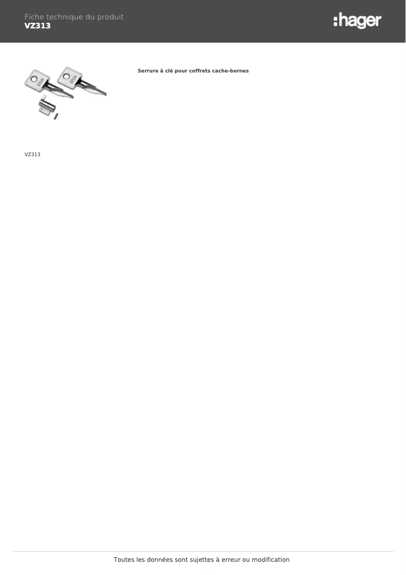 Page n°1 - Fiche technique Hager VZ313